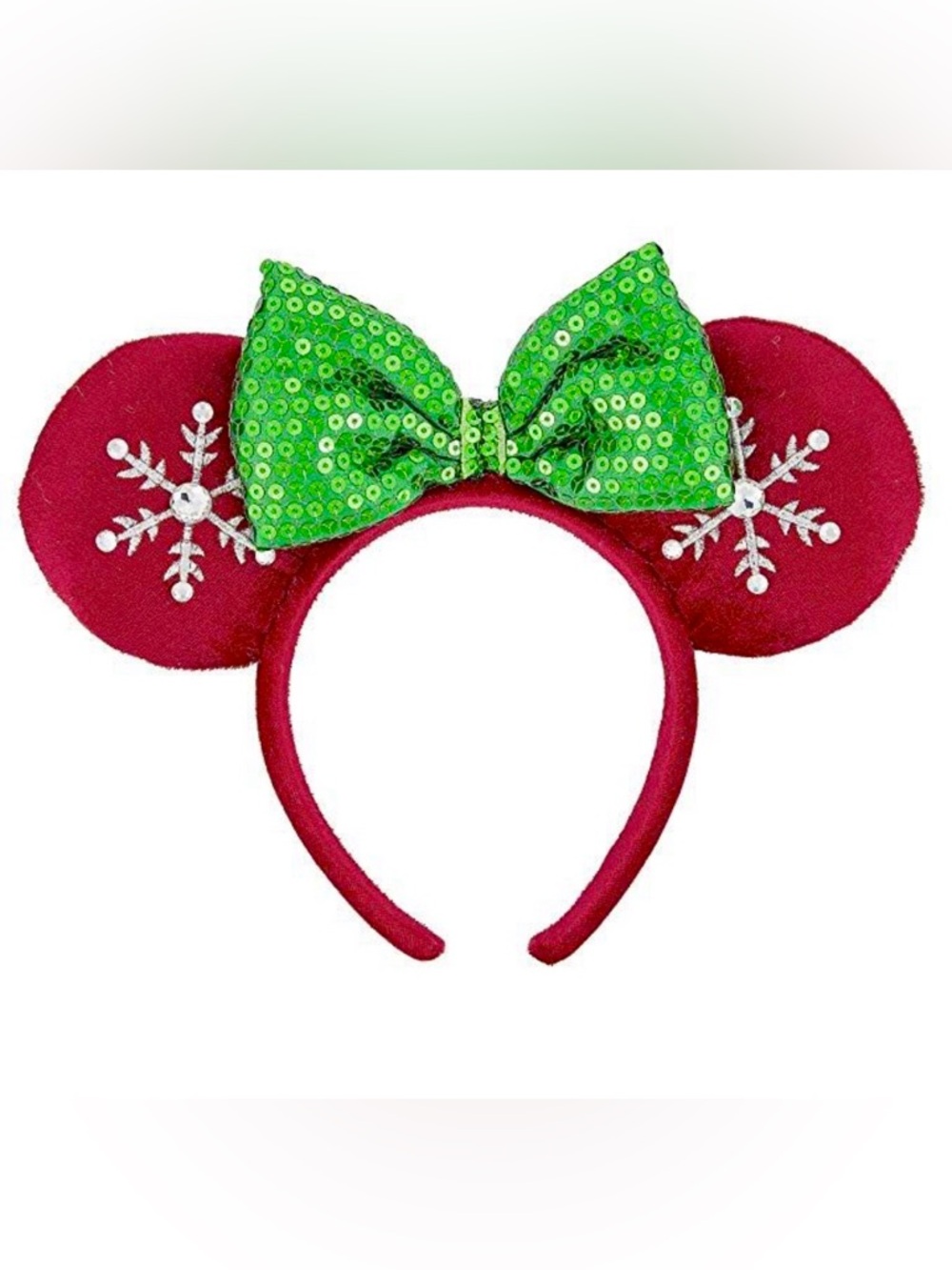 Disney Parks Christmas Minnie Ears Red Snowflake Green Sequin Bow 🎄